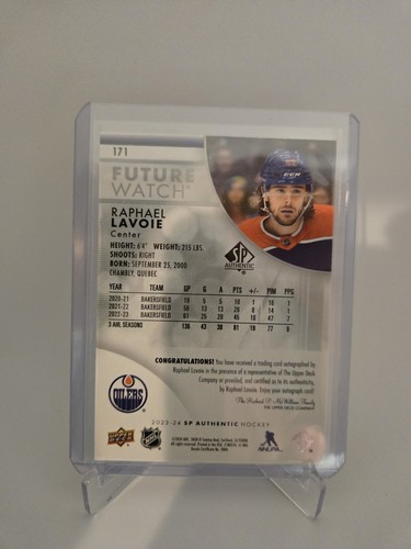 Raphael Lavoie 2023-24 SP Authentic Future Watch Auto 883/999 #171 - Afbeelding 2 van 2