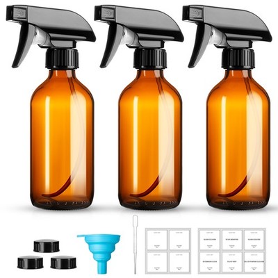 8Oz Amber Glass Spray Bottles,3 Pack Glass Spray Bottles Refillable Empty Bottle