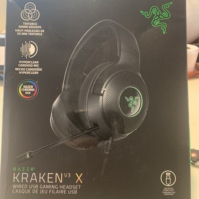 NEW Razer Kraken V3 X Wired Gaming Headset Black Triforce 50mm Drivers ChromaRGB