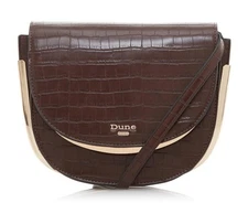 Dune London Croc-Embossed Edelle Front Flap Brown Gold Women's Satchel Crossbody