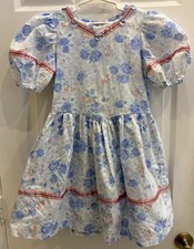 Vintage Handmade Girls Floral Party Dress Puff Sleeve Blue Pink Approx Size 6