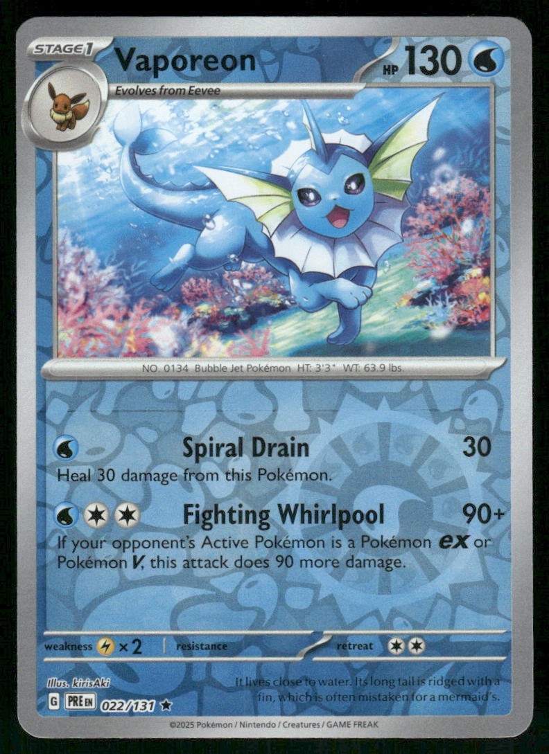 Vaporeon 022/131 Rare Reverse Holo SV: Prismatic Evolutions NM