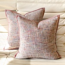 Dusty Rose Pink Textured Woven Chenille Throw Pillow Cover 20x20 inch, Boho A...
