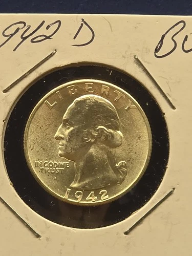1942 D BU/AU SILVER COIN WASHINGTON QUARTER HARD TO FIND D MINT .25 BU/AU COIN