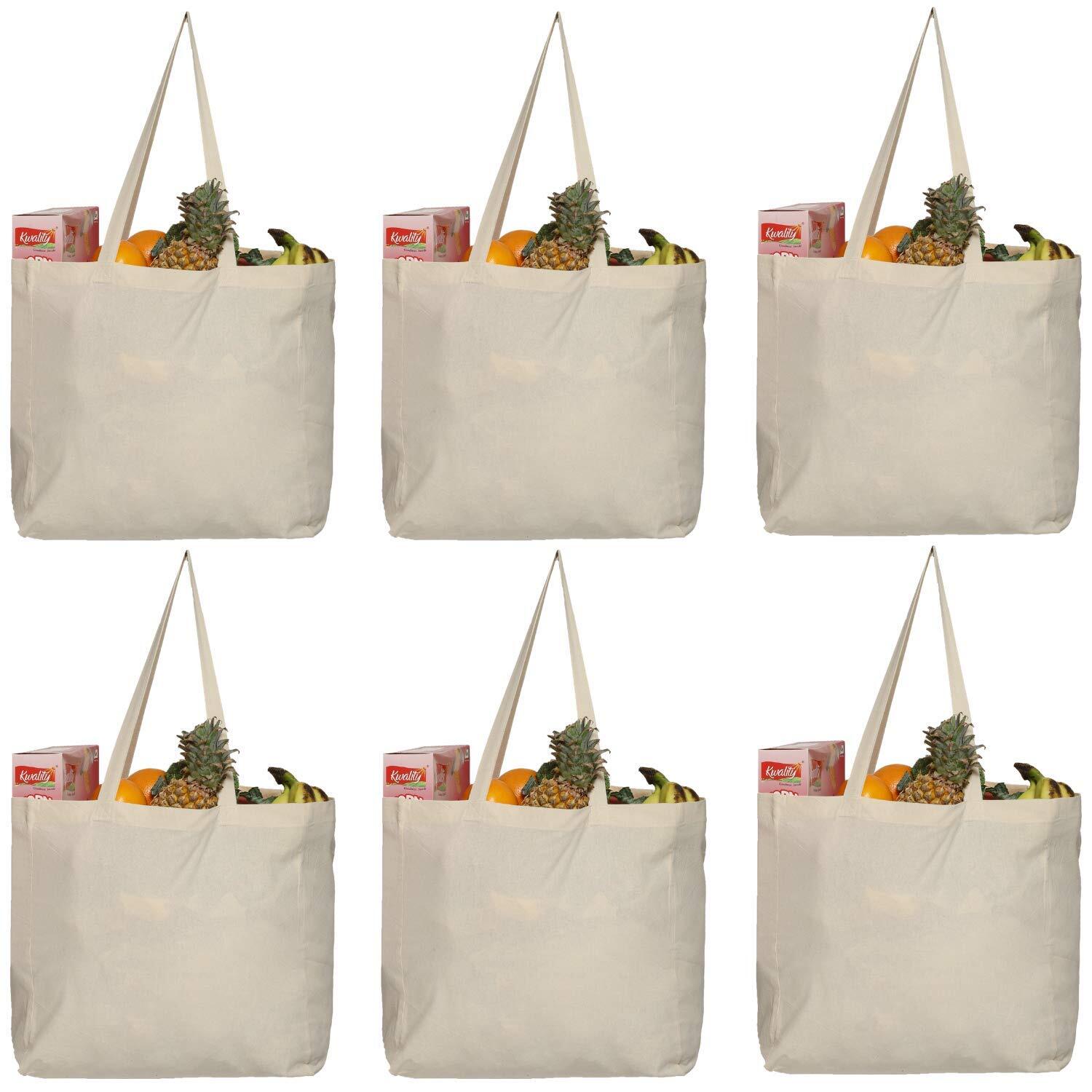 Greenmile 6 Pack Canvas Reusable Grocery Bags - Cotton Canvas Grocery Bag Clo...