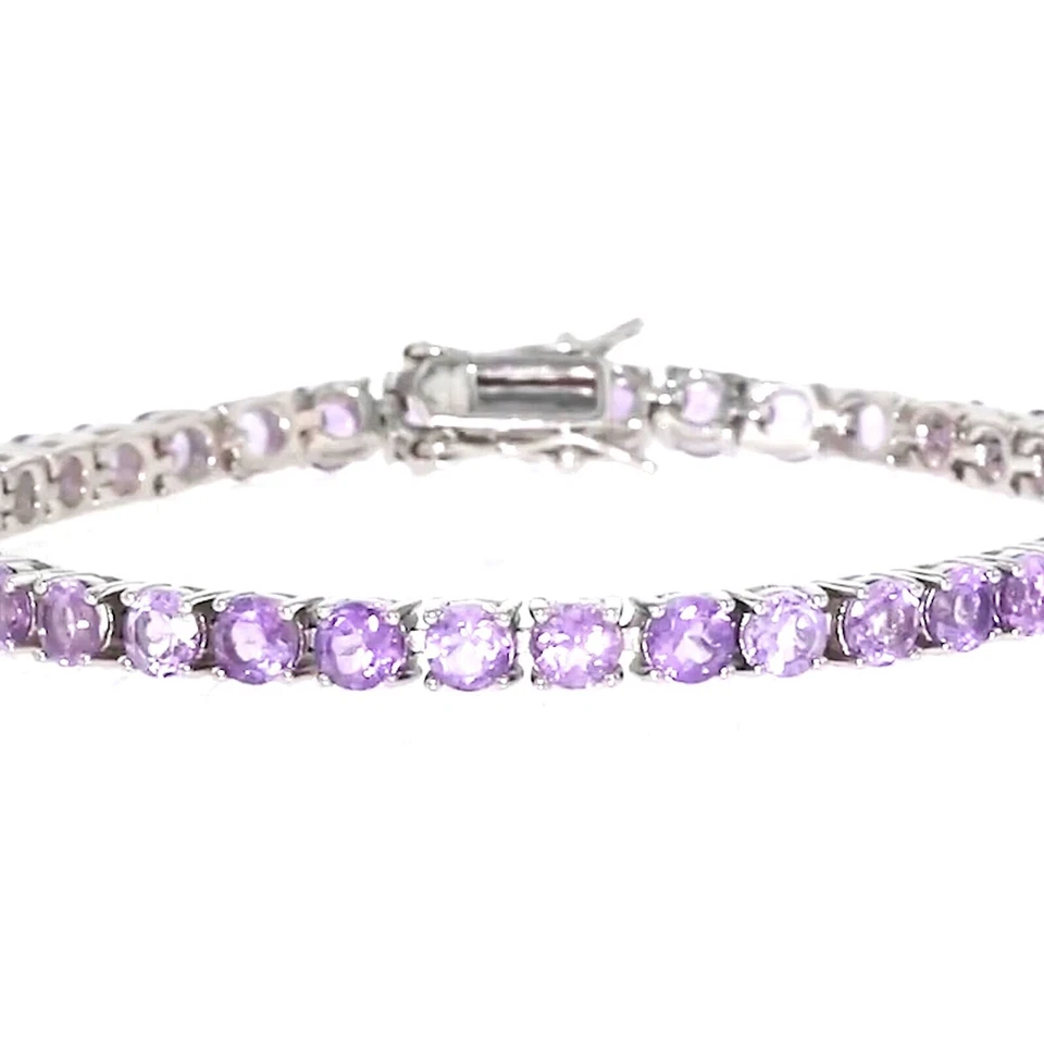 15 ctw Round Cut Amethyst Tennis Women's Bracelet 14K White Gold Plated .925 - Image 3 of 4