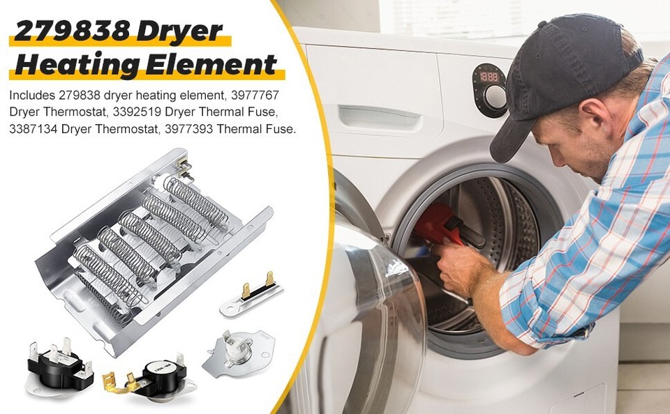 Kit Riscaldamento Asciugatrice Elemento Riscaldante Per Asciugatrice - Ricambio 279838 Per Marche Kenmore, Whirlpool, Amana E Altre Elemento Riscaldante Asciugatrice - Foto 12
