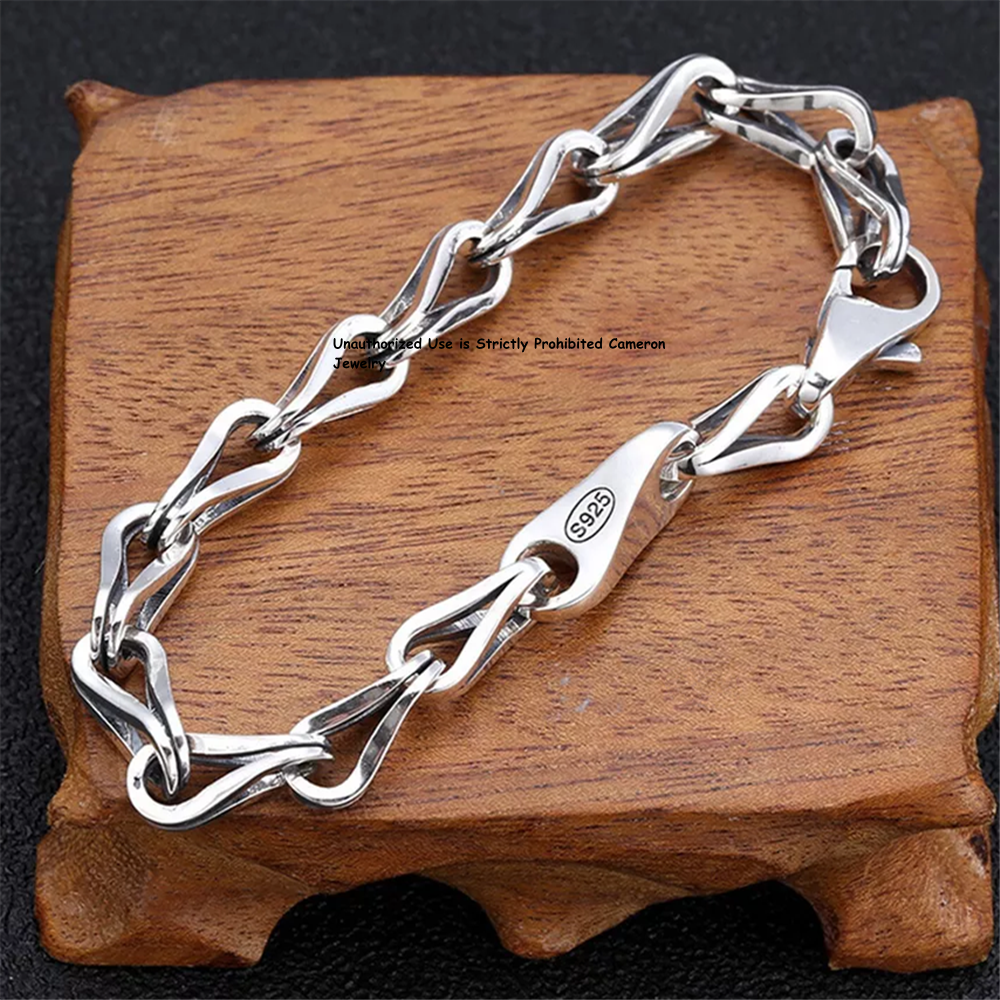 Solid S925 Sterling Silver Link Chain 7mm Lucky Unique Bracelet