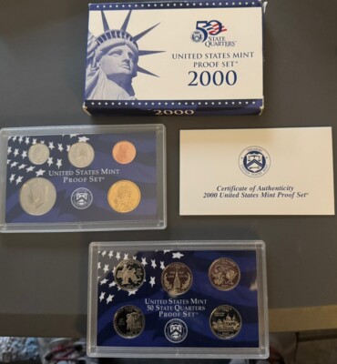 2000 Proof Set United States Mint ANNUAL 10 Coin with State 25c Box ...