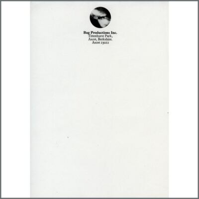John Lennon Yoko Ono Bag Productions Inc. 1960s Letterhead (UK)