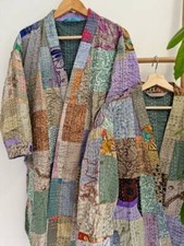 Silk patchwork handmade kantha jacket japanese kimono style kantha robe winter