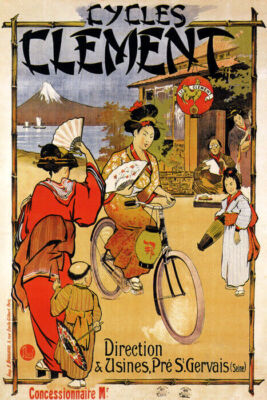CYCLES CLEMENT JAPANESE RIDING BICYCLE MOUNT FUJI JAPAN VINTAGE POSTER REPRO