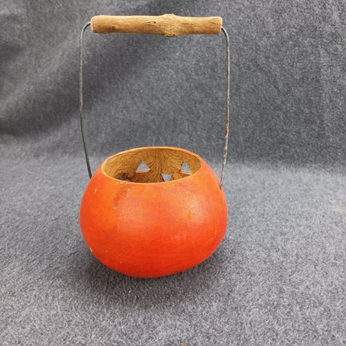 Rustic Gourd Jack-o-lantern Handmade Basket Branch Handle Tealight Holder - Picture 5 of 8