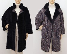 Real Sheared Beaver Fur Coat Reversible Navy Blue Boucle Wool 12-14-16 Uk/l