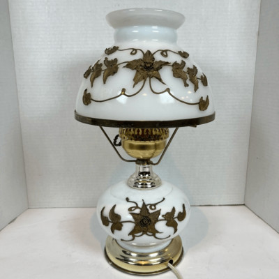 Vtg Milk Glass Falkenstein Brass Flowers Gone With The Wind Table