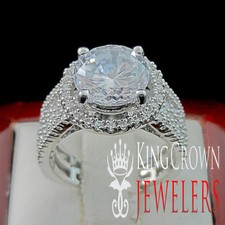 STERLING SILVER DESIGNER 14K WHITE GOLD FINISH LAB DIAMOND ROUND SOLITAIRE RING