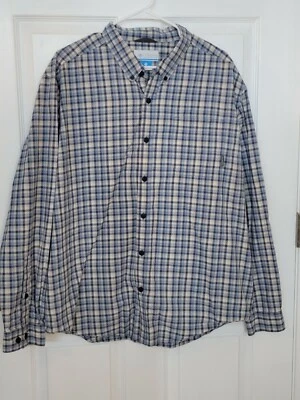 Columbia Men Size X Large Button Front Plaid Check Shirt Blue - Image 1 of 4