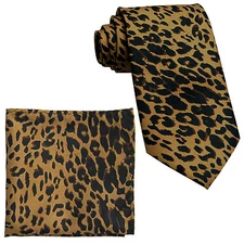 New Vesuvio Napoli Polyester Men's Neck Tie & hankie set leopard print brown