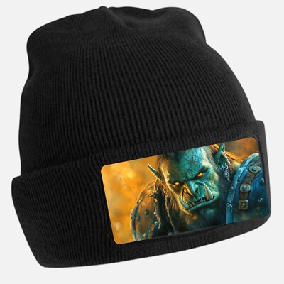 Black Orc Warrior Print Beanie Hat Unisex Cotton
