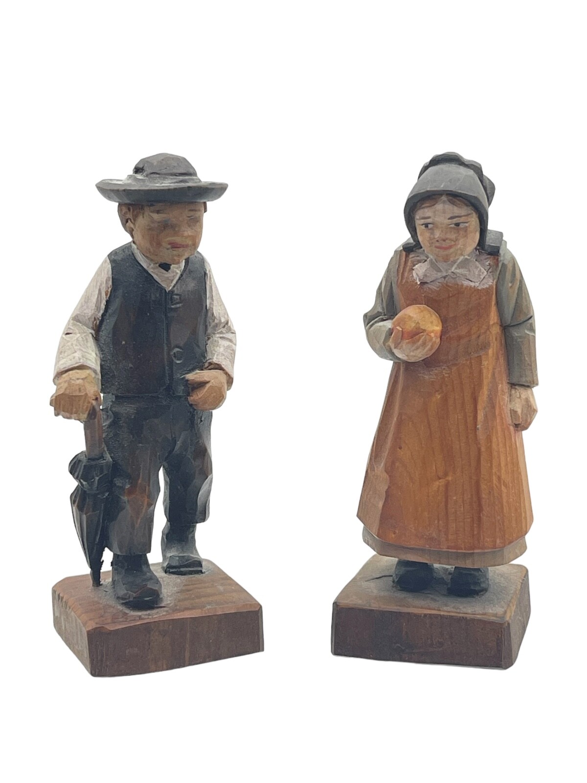 Vtg ANRI Hand Carved Wood Figurine Set Man Woman Black Forest Folk Art ...