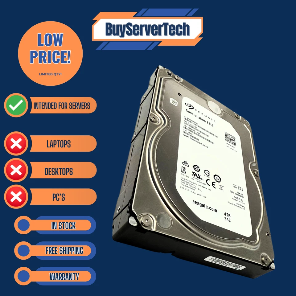 Seagate ST4000NM0023 4TB 7.2K 6Gb/s SAS 3.5" HDD | Constellation ES.3 | 1Yr Warr - Image 3 of 4