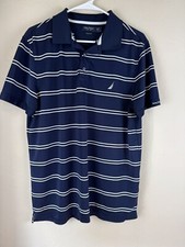 Nautica Men's Slim Fit Performance Striped Navy Polo Size Large