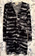 Michael Kors Women's Gray & Black Front Zip V Neck Zebra Print Dress Size Small