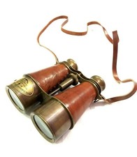 Antique Brass Binoculars with Leather Case  Victorian Nautical Decor