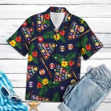 Pool Billiiard Unisex Full Size Adult Colorfu, Tropical Hawaiian Shirt, Aloha