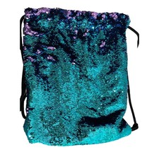 Women's Kids Blue Purple Sequin Mermaid Shimmer Drawstring BackPack