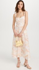 Bardot Lilah Sweetheart Corset A-Line Midi Dress Sz L Sunny Floral Eyelet Lace