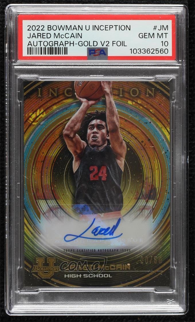 2022-23 Bowman Inception University Gold Foil V2 20/50 Jared McCain Auto 11oq