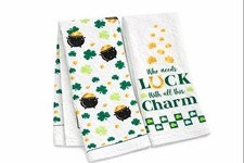 St. Patrick  s Day Kitchen Towels Set of 2  15x25 Shamrock Holiday Dish Towels