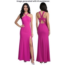 NWT Azazie size A2 Rue Fuchsia A-Line Halter Chiffon Dress $99 retail