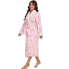 RONGTAI Plush Fleece Bathrobe For Women, Long Robe With Two Side Pockets And Bel