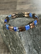 Copper Magnetic Hematite Therapy Bracelet Anklet 2 Row w Lapis