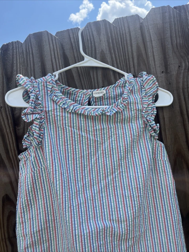 Crewcuts pink white seersucker top shirt girls size 14 flutter ruffle casual - Image 2 of 4