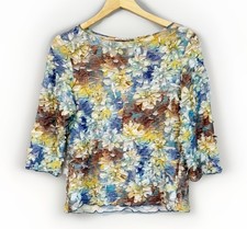 Sno Skins Womens Shredded Art Top Size Large Shirt Made In USA Artsy 3/4 Sleeves
