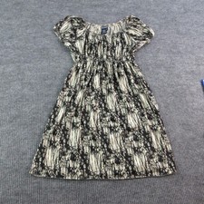 Max Edition Dress Womens M Black Beige Sundress Midi Smocked Puff Sleeve