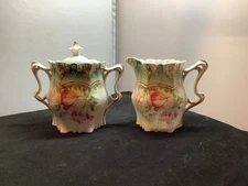 Vintage Prussia S&T RS Tillowitz Steeple Mark Germany Creamer & Sugar Set Tulips