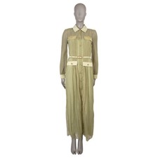 74217 auth GUCCI Herbal Tea green 2024 HORSEBIT LACE SHIRT Dress 42 M