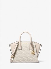Michael Kors Avril Small Top Zip Satchel Crossbody Vanilla MK Signature Pink