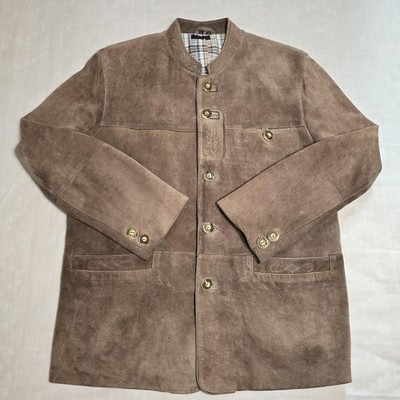 Alphorn Jacket Mens 48 Brown Suede Trachten Lamb Leather Belted Sport Coat