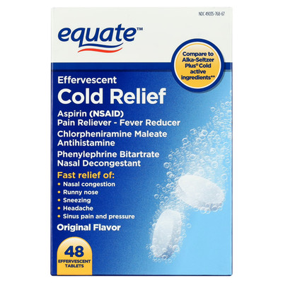 Equate Effervescent Cold Relief Tablets 48 Count vs Alka-Seltzer Plus Cold