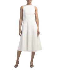 NWT ELIE TAHARI Linen Blend Sleeveless Wide Neck Fit And Flare Midi Dress Size 6
