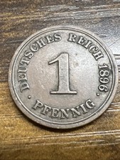 German Reich Empire 1 Pfennig 1896 Actual Coin