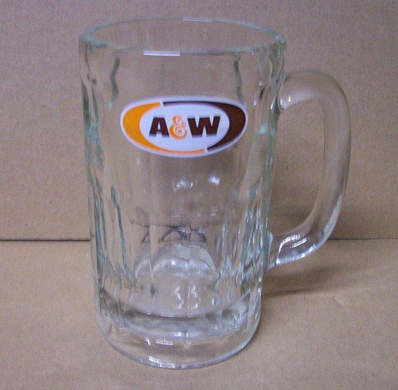 Vintage A&W Root Beer Soda Mug 6'' Tall Dimple Sides Heavy Glass Handle
