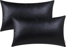 BRAWARM Faux Leather Throw Pillow 20" x 12" (Pack of 2), Black 