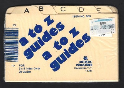 Vintage A to Z Guides for 3x5 index cards Artistic Industries   NOS   1980s/'90s