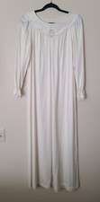 VTG Size Small Shadowline Ivory Nylon Long Sleeve Gown Embroidered Bodice USA EC